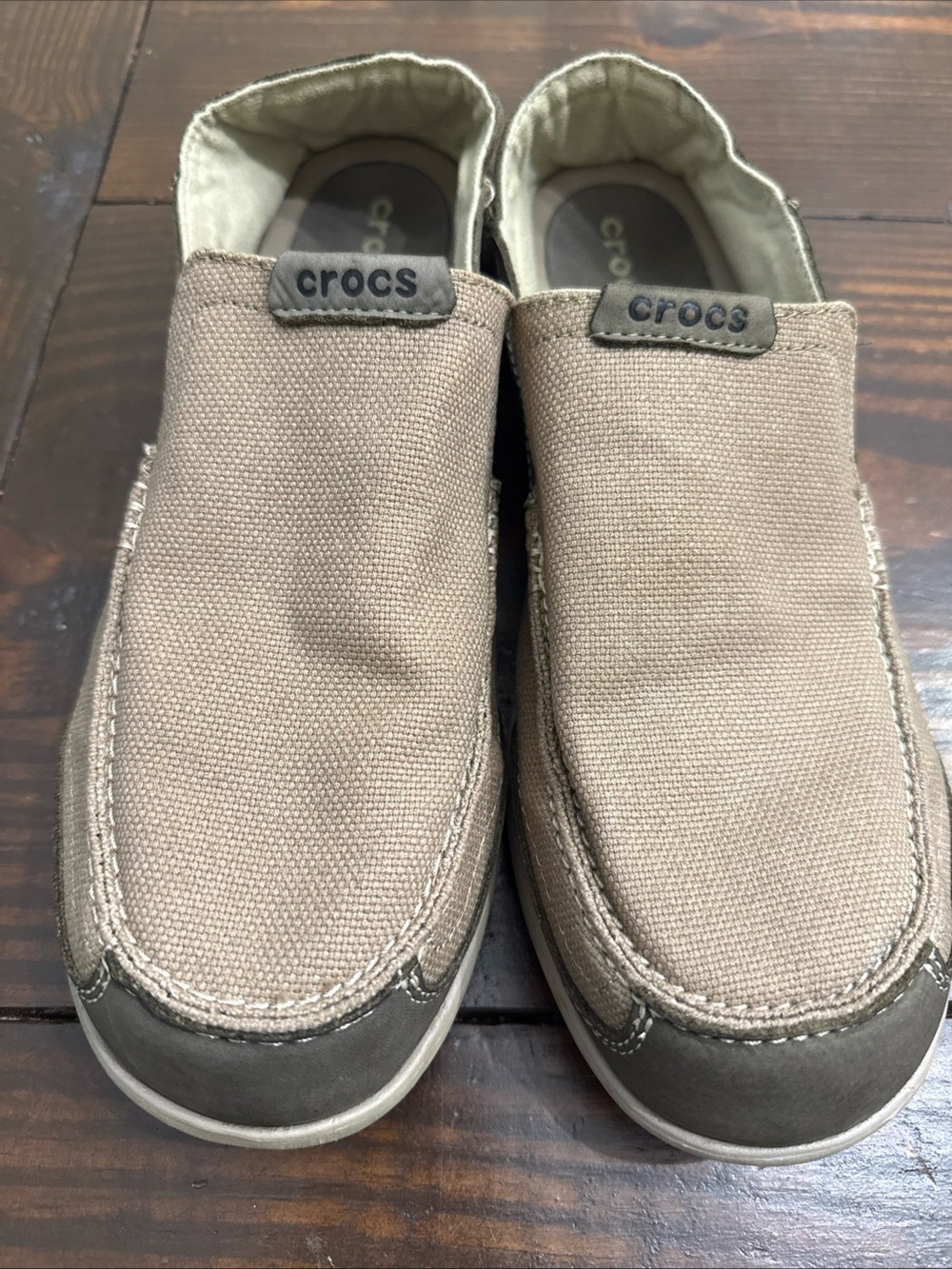 Mens Crocs Original Santa Cruz Loafers Canvas Slip On Shoes Khaki Size 10